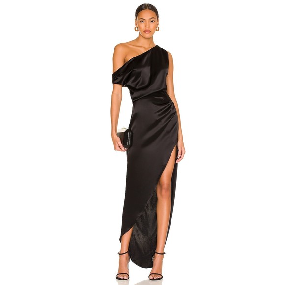 Nonchalant Label Dresses & Skirts - new NONchalant Label Dinah One Shoulder Dress in Black maxi satin slit gown